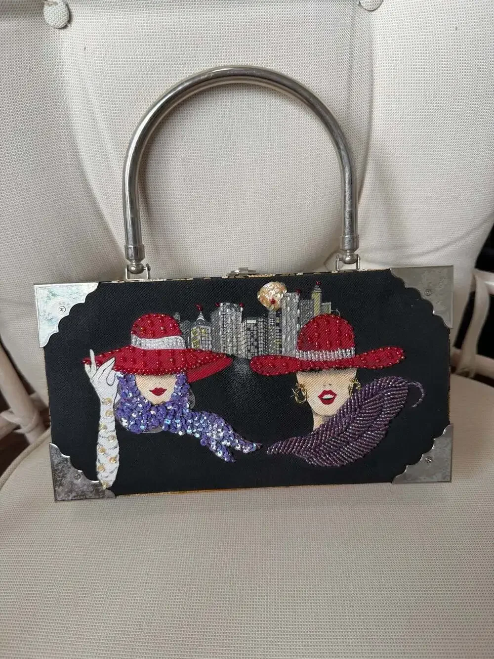 Braciano Fine Cigars Upcycled Cigar Box Purse Clutch Beaded Red Hat Uptown Women